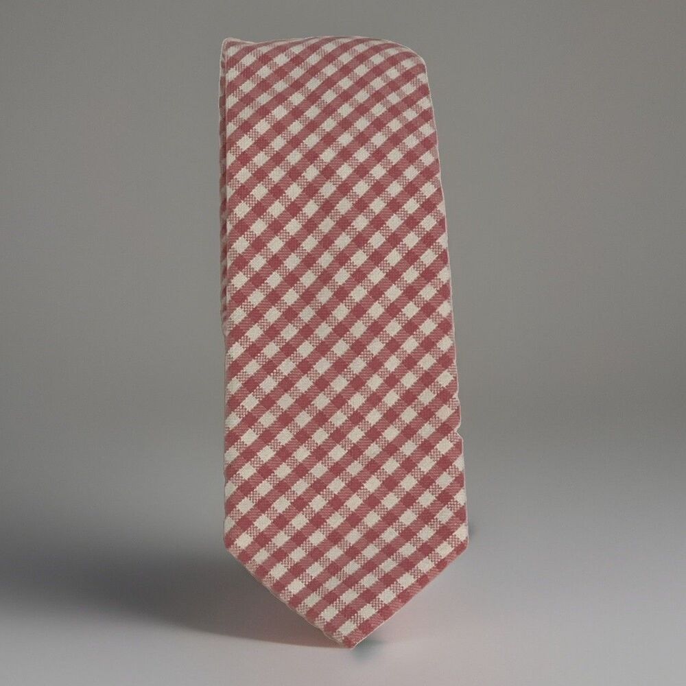 J.CREW 100% Cotton Tie Pink White Plaid Necktie 2.5” X 57”